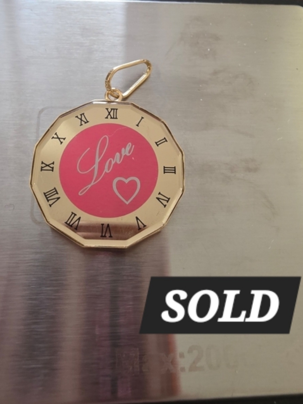 SOLD!18k Japan Gold Tone 'Love' Pink & Black Pendant